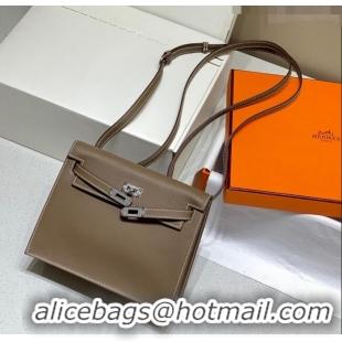 Top Quality Hermes Kelly Danse Bag 22cm in Evercolor Leather H1508 Dark Grey/Silver (Half Handmade)