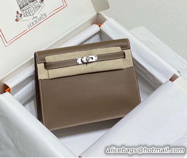 Top Quality Hermes Kelly Danse Bag 22cm in Evercolor Leather H1508 Dark Grey/Silver (Half Handmade)