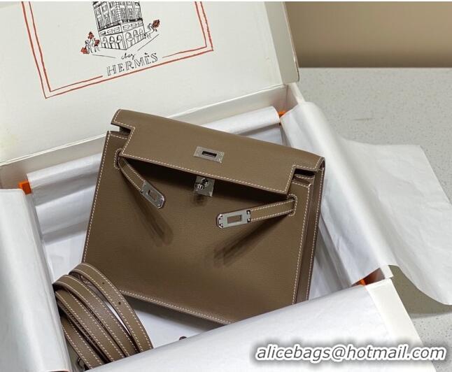 Top Quality Hermes Kelly Danse Bag 22cm in Evercolor Leather H1508 Dark Grey/Silver (Half Handmade)