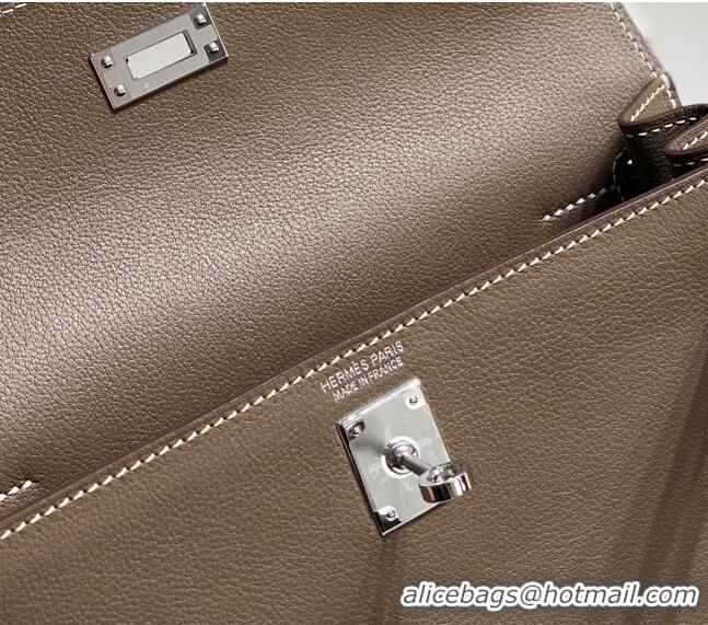 Top Quality Hermes Kelly Danse Bag 22cm in Evercolor Leather H1508 Dark Grey/Silver (Half Handmade)