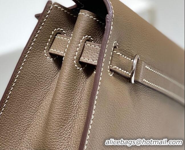 Top Quality Hermes Kelly Danse Bag 22cm in Evercolor Leather H1508 Dark Grey/Silver (Half Handmade)