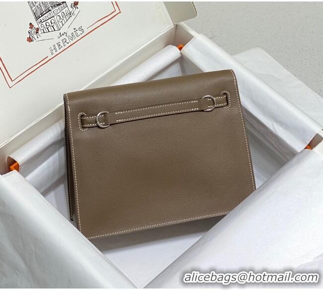 Top Quality Hermes Kelly Danse Bag 22cm in Evercolor Leather H1508 Dark Grey/Silver (Half Handmade)