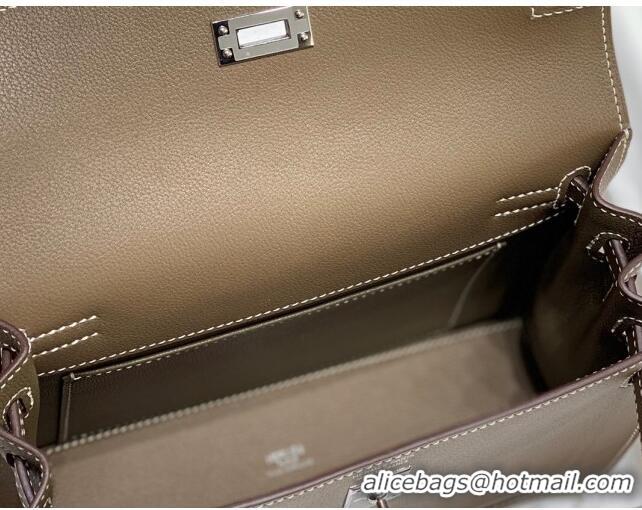 Top Quality Hermes Kelly Danse Bag 22cm in Evercolor Leather H1508 Dark Grey/Silver (Half Handmade)