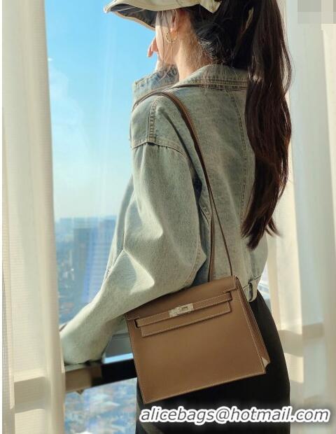 Top Quality Hermes Kelly Danse Bag 22cm in Evercolor Leather H1508 Dark Grey/Silver (Half Handmade)