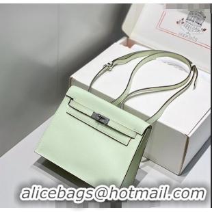 Most Popular Hermes Kelly Danse Bag 22cm in Evercolor Leather H1508 Bubble Green/Silver (Half Handmade)