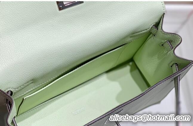 Most Popular Hermes Kelly Danse Bag 22cm in Evercolor Leather H1508 Bubble Green/Silver (Half Handmade)