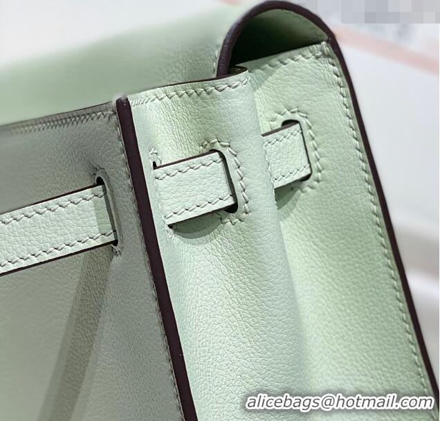 Most Popular Hermes Kelly Danse Bag 22cm in Evercolor Leather H1508 Bubble Green/Silver (Half Handmade)