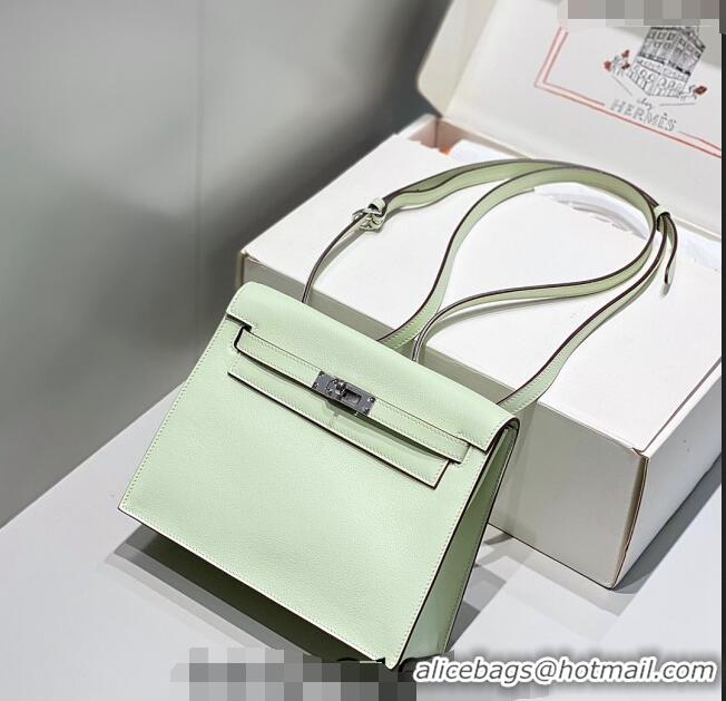 Most Popular Hermes Kelly Danse Bag 22cm in Evercolor Leather H1508 Bubble Green/Silver (Half Handmade)