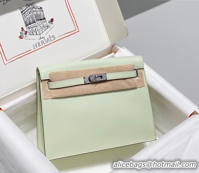 Most Popular Hermes Kelly Danse Bag 22cm in Evercolor Leather H1508 Bubble Green/Silver (Half Handmade)