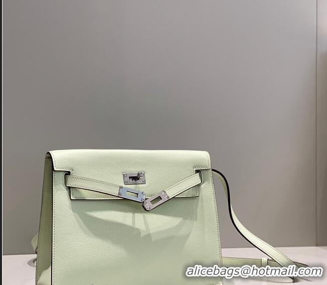 Most Popular Hermes Kelly Danse Bag 22cm in Evercolor Leather H1508 Bubble Green/Silver (Half Handmade)