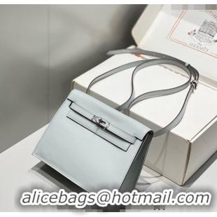 Cheapest Hermes Kelly Danse Bag 22cm in Evercolor Leather H1508 Grail Blue/Silver (Half Handmade)