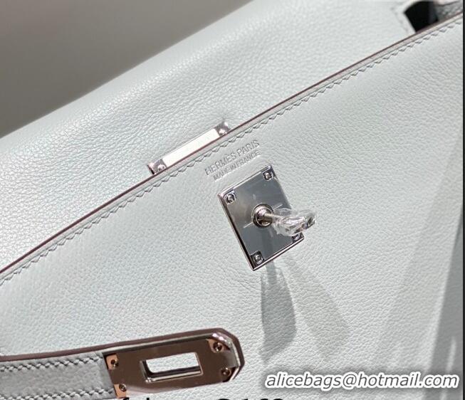 Cheapest Hermes Kelly Danse Bag 22cm in Evercolor Leather H1508 Grail Blue/Silver (Half Handmade)