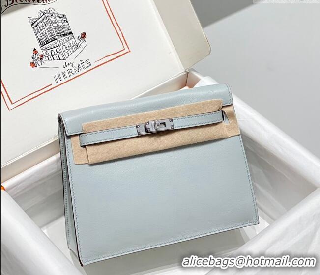 Cheapest Hermes Kelly Danse Bag 22cm in Evercolor Leather H1508 Grail Blue/Silver (Half Handmade)