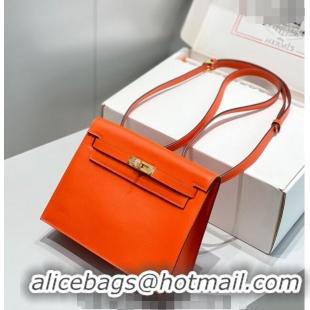 Famous Brand Hermes Kelly Danse Bag 22cm in Evercolor Leather H1508 Fire Orange (Half Handmade)