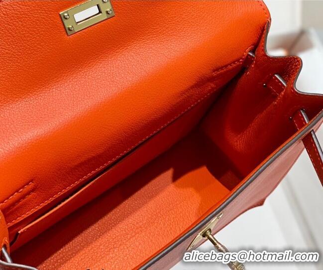 Famous Brand Hermes Kelly Danse Bag 22cm in Evercolor Leather H1508 Fire Orange (Half Handmade)