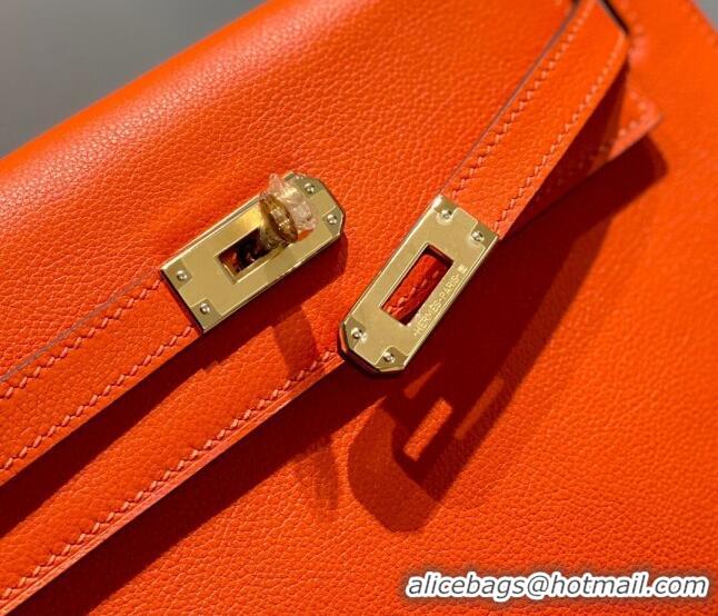 Famous Brand Hermes Kelly Danse Bag 22cm in Evercolor Leather H1508 Fire Orange (Half Handmade)