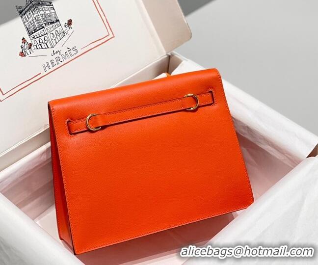 Famous Brand Hermes Kelly Danse Bag 22cm in Evercolor Leather H1508 Fire Orange (Half Handmade)