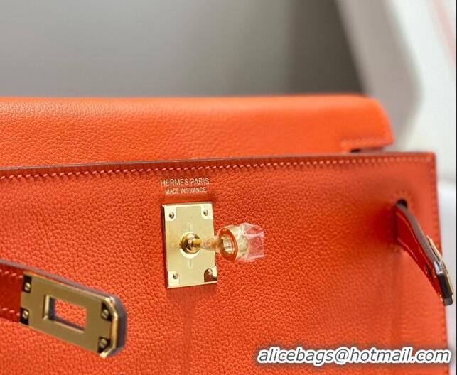 Famous Brand Hermes Kelly Danse Bag 22cm in Evercolor Leather H1508 Fire Orange (Half Handmade)