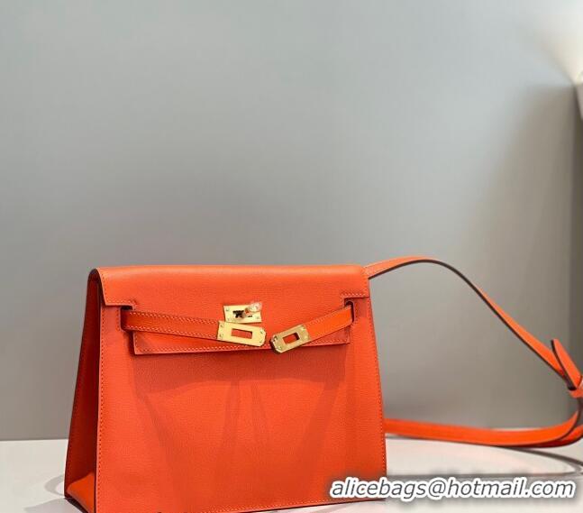 Famous Brand Hermes Kelly Danse Bag 22cm in Evercolor Leather H1508 Fire Orange (Half Handmade)