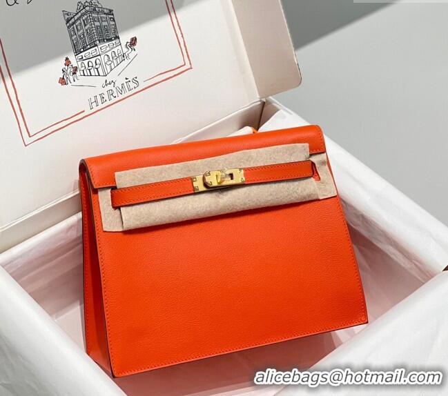 Famous Brand Hermes Kelly Danse Bag 22cm in Evercolor Leather H1508 Fire Orange (Half Handmade)