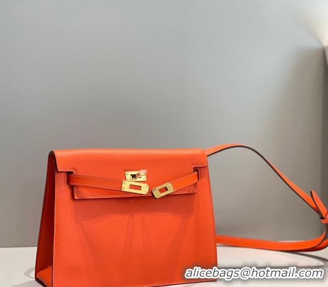 Famous Brand Hermes Kelly Danse Bag 22cm in Evercolor Leather H1508 Fire Orange (Half Handmade)