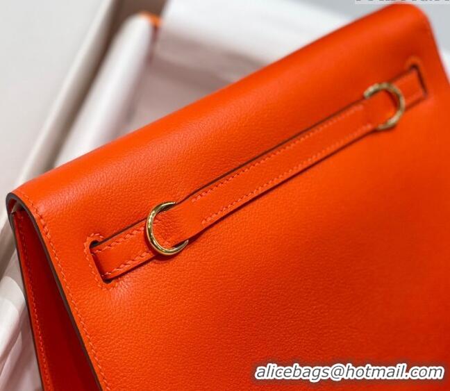 Famous Brand Hermes Kelly Danse Bag 22cm in Evercolor Leather H1508 Fire Orange (Half Handmade)