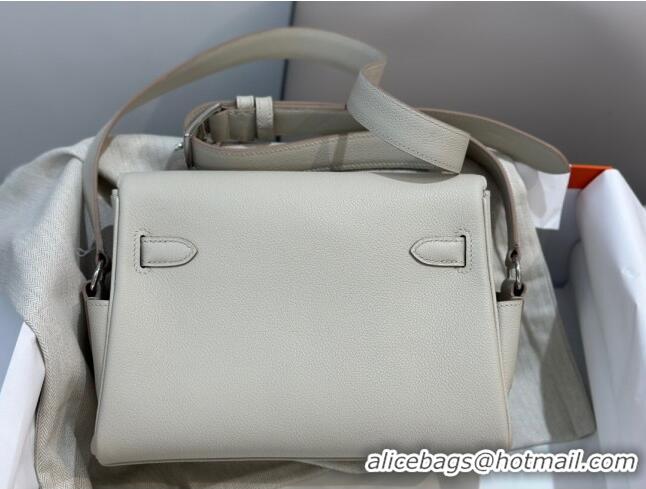 Top Grade Hermes Kelly Messenger Bag in Original Evercolor Leather H1534 Glacier White/Silver 2024 (Full Handmade)