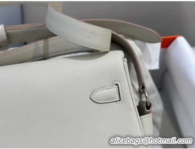 Top Grade Hermes Kelly Messenger Bag in Original Evercolor Leather H1534 Glacier White/Silver 2024 (Full Handmade)