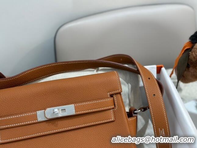 Good Taste Hermes Kelly Messenger Bag in Original Evercolor Leather H1534 Brown/Silver (Full Handmade)