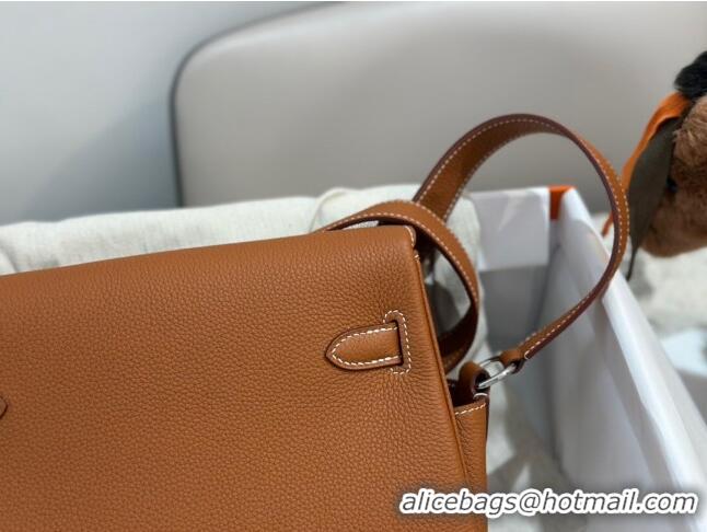 Good Taste Hermes Kelly Messenger Bag in Original Evercolor Leather H1534 Brown/Silver (Full Handmade)