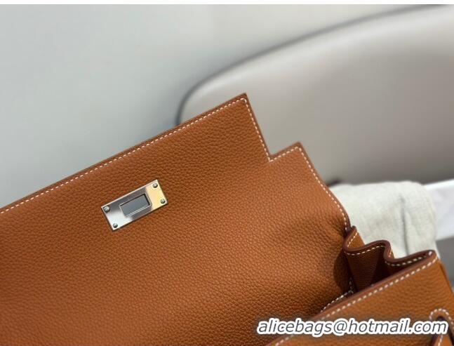 Good Taste Hermes Kelly Messenger Bag in Original Evercolor Leather H1534 Brown/Silver (Full Handmade)