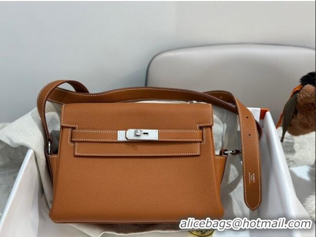 Good Taste Hermes Kelly Messenger Bag in Original Evercolor Leather H1534 Brown/Silver (Full Handmade)