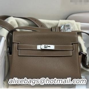 Well Crafted Hermes Kelly Messenger Bag in Original Evercolor Leather H1534 Etoupe/Silver (Full Handmade)