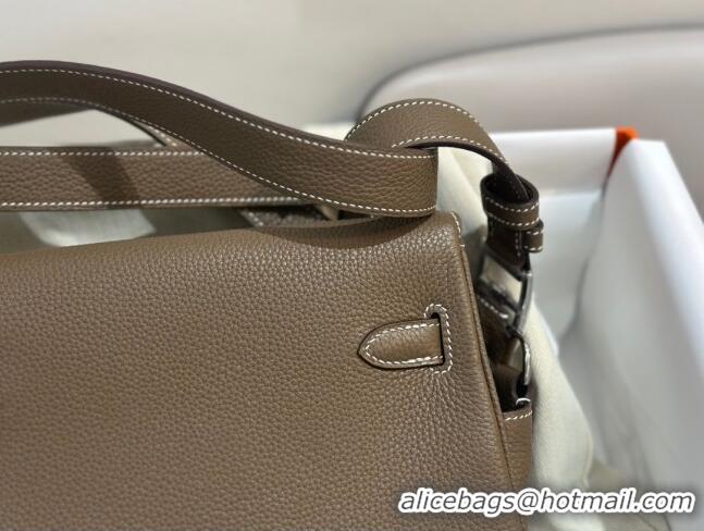 Well Crafted Hermes Kelly Messenger Bag in Original Evercolor Leather H1534 Etoupe/Silver (Full Handmade)