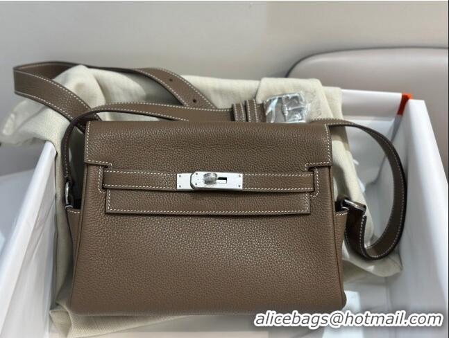 Well Crafted Hermes Kelly Messenger Bag in Original Evercolor Leather H1534 Etoupe/Silver (Full Handmade)