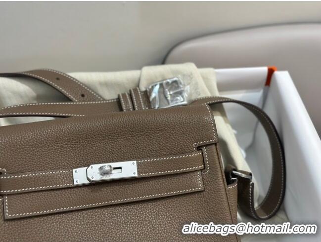 Well Crafted Hermes Kelly Messenger Bag in Original Evercolor Leather H1534 Etoupe/Silver (Full Handmade)