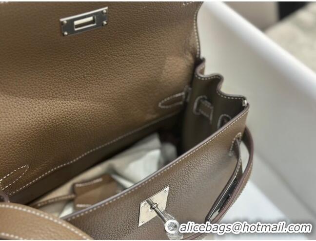 Well Crafted Hermes Kelly Messenger Bag in Original Evercolor Leather H1534 Etoupe/Silver (Full Handmade)