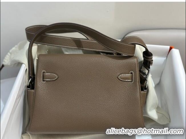 Well Crafted Hermes Kelly Messenger Bag in Original Evercolor Leather H1534 Etoupe/Silver (Full Handmade)