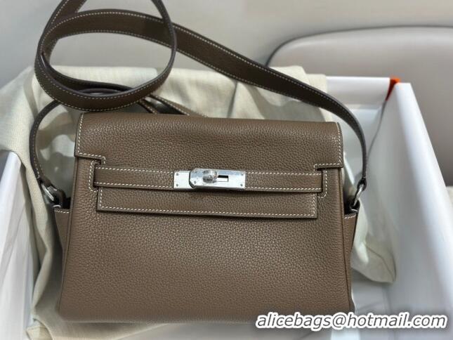 Well Crafted Hermes Kelly Messenger Bag in Original Evercolor Leather H1534 Etoupe/Silver (Full Handmade)