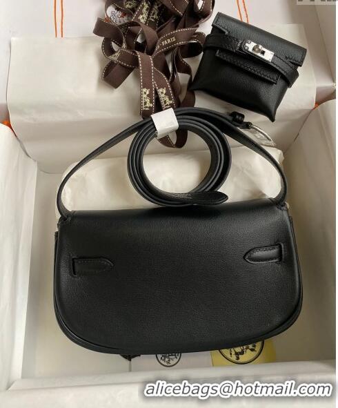 Best Quality Hermes Kelly Moove Bag in Original Swift Leather H1337 Black/Silver 2024(Full Handmade)