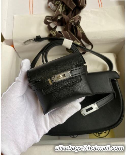 Best Quality Hermes Kelly Moove Bag in Original Swift Leather H1337 Black/Silver 2024(Full Handmade)