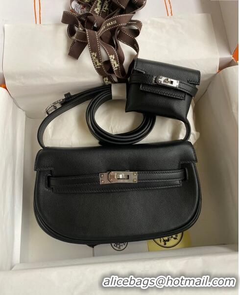 Best Quality Hermes Kelly Moove Bag in Original Swift Leather H1337 Black/Silver 2024(Full Handmade)