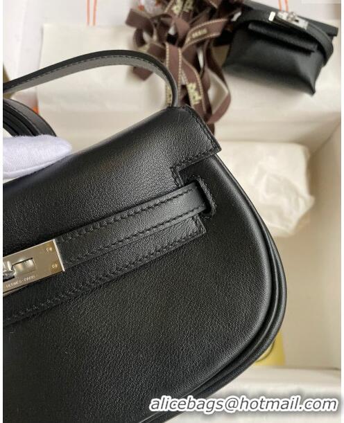 Best Quality Hermes Kelly Moove Bag in Original Swift Leather H1337 Black/Silver 2024(Full Handmade)