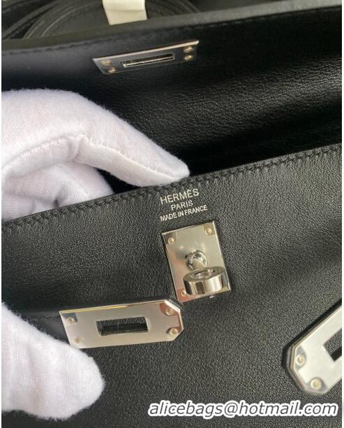 Best Quality Hermes Kelly Moove Bag in Original Swift Leather H1337 Black/Silver 2024(Full Handmade)