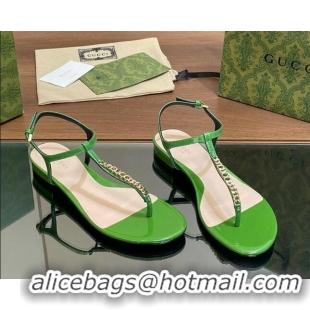 Stylish Gucci Signoria Leather Flat Thong Sandals Green 427068