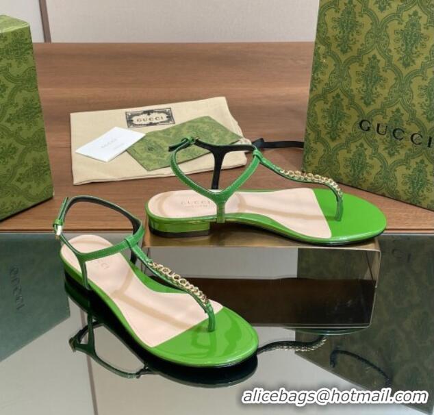 Stylish Gucci Signoria Leather Flat Thong Sandals Green 427068