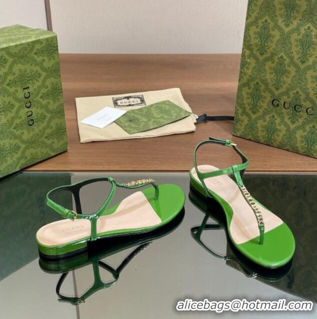 Stylish Gucci Signoria Leather Flat Thong Sandals Green 427068