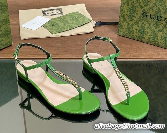 Stylish Gucci Signoria Leather Flat Thong Sandals Green 427068