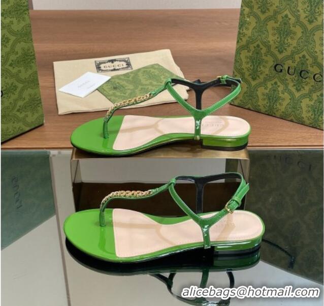 Stylish Gucci Signoria Leather Flat Thong Sandals Green 427068