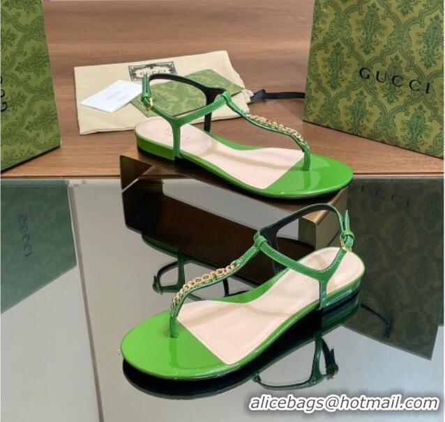 Stylish Gucci Signoria Leather Flat Thong Sandals Green 427068